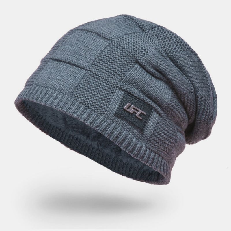 Hombre Plus Velvet Winter Outdoor Keep Warm Etiqueta Pequeña Decoración Gorro De Punto Gorro