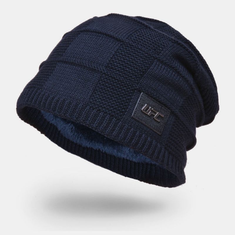 Hombre Plus Velvet Winter Outdoor Keep Warm Etiqueta Pequeña Decoración Gorro De Punto Gorro