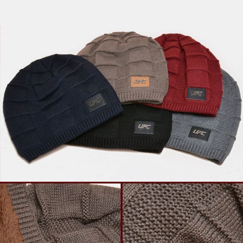 Hombre Plus Velvet Winter Outdoor Keep Warm Etiqueta Pequeña Decoración Gorro De Punto Gorro