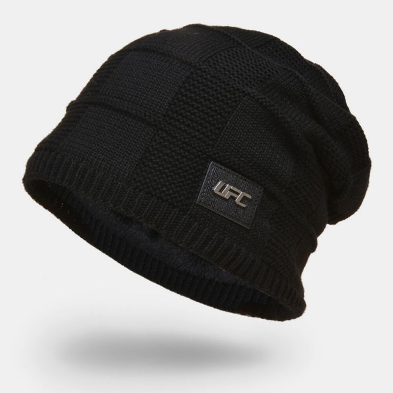 Hombre Plus Velvet Winter Outdoor Keep Warm Etiqueta Pequeña Decoración Gorro De Punto Gorro