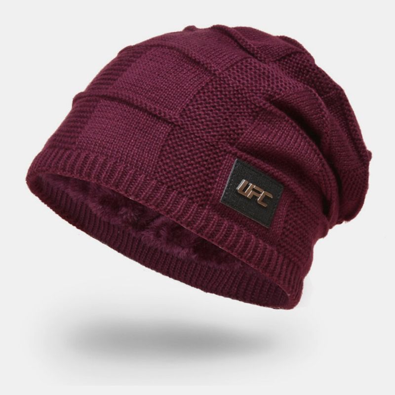 Hombre Plus Velvet Winter Outdoor Keep Warm Etiqueta Pequeña Decoración Gorro De Punto Gorro