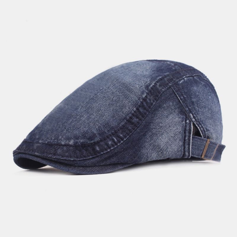 Hombre Washed Denim Color Sólido Make-old Casual Sunshade Forward Hat Gorra De Boina Sombrero Plano