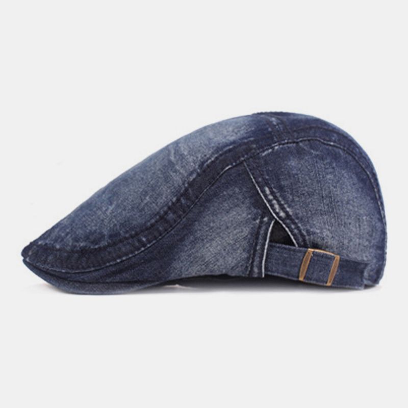 Hombre Washed Denim Color Sólido Make-old Casual Sunshade Forward Hat Gorra De Boina Sombrero Plano