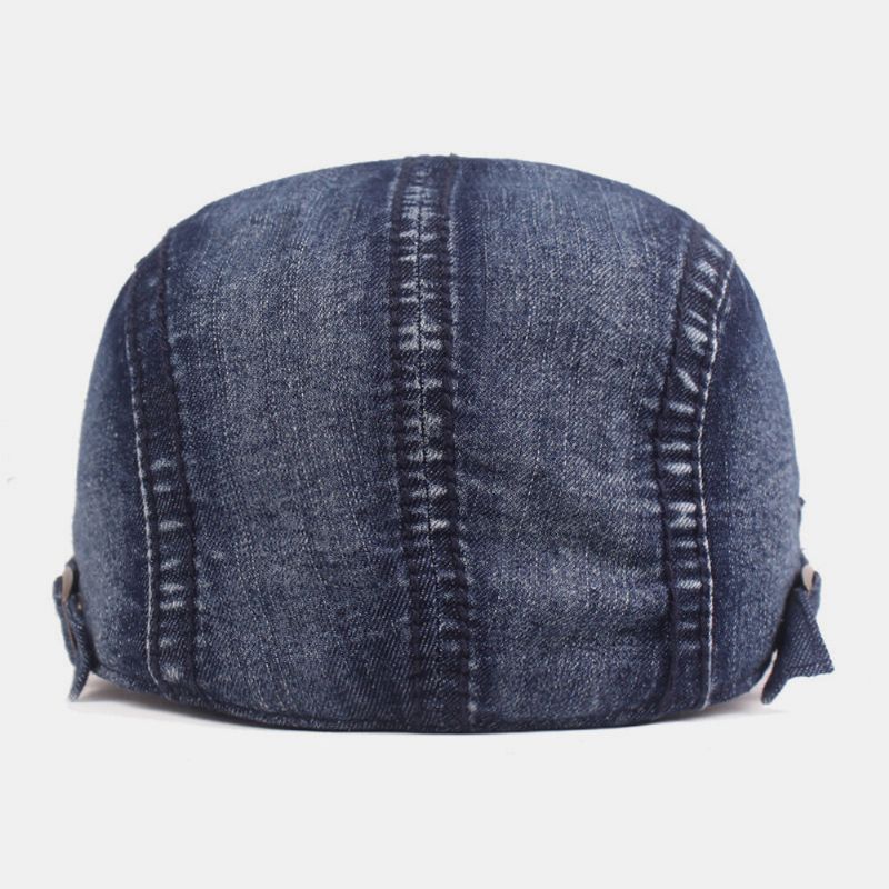 Hombre Washed Denim Color Sólido Make-old Casual Sunshade Forward Hat Gorra De Boina Sombrero Plano