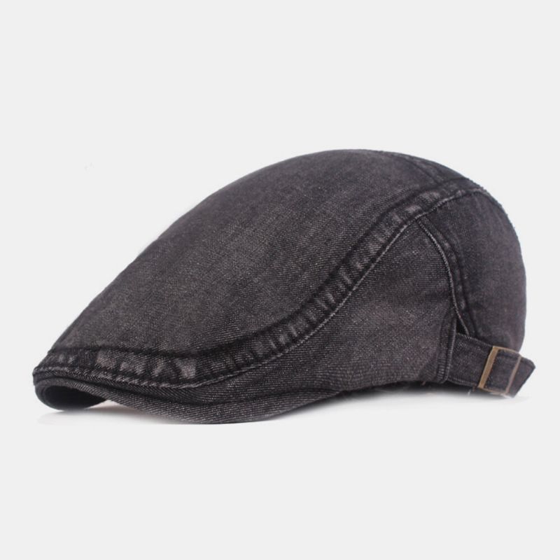 Hombre Washed Denim Color Sólido Make-old Casual Sunshade Forward Hat Gorra De Boina Sombrero Plano