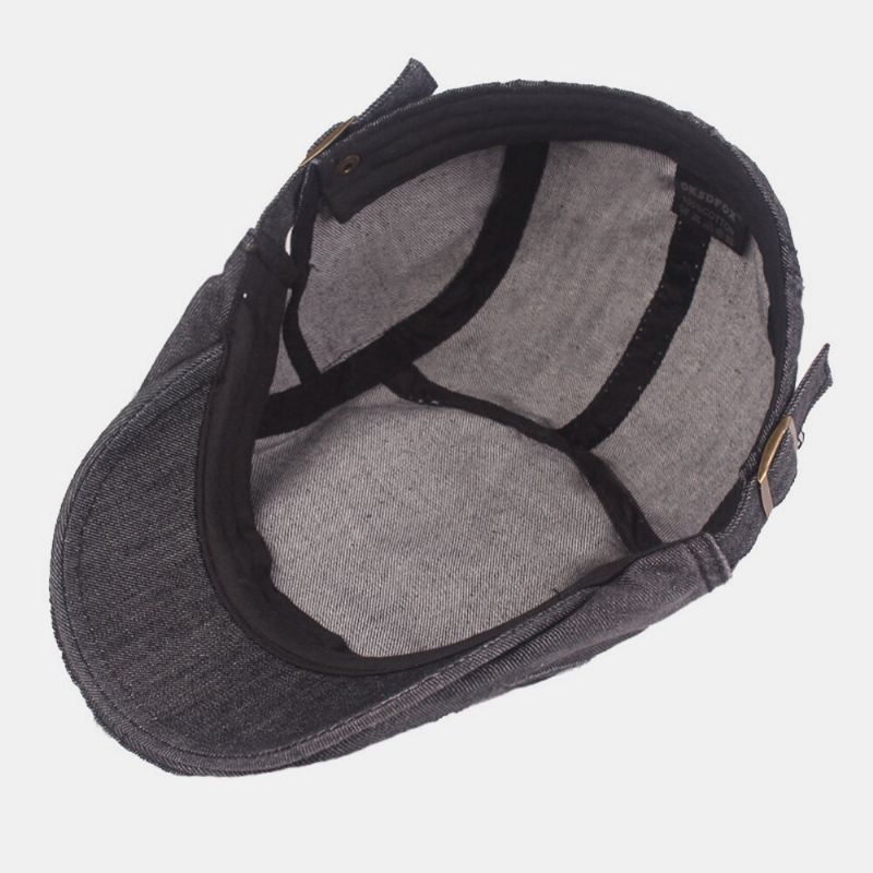 Hombre Washed Denim Color Sólido Make-old Casual Sunshade Forward Hat Gorra De Boina Sombrero Plano