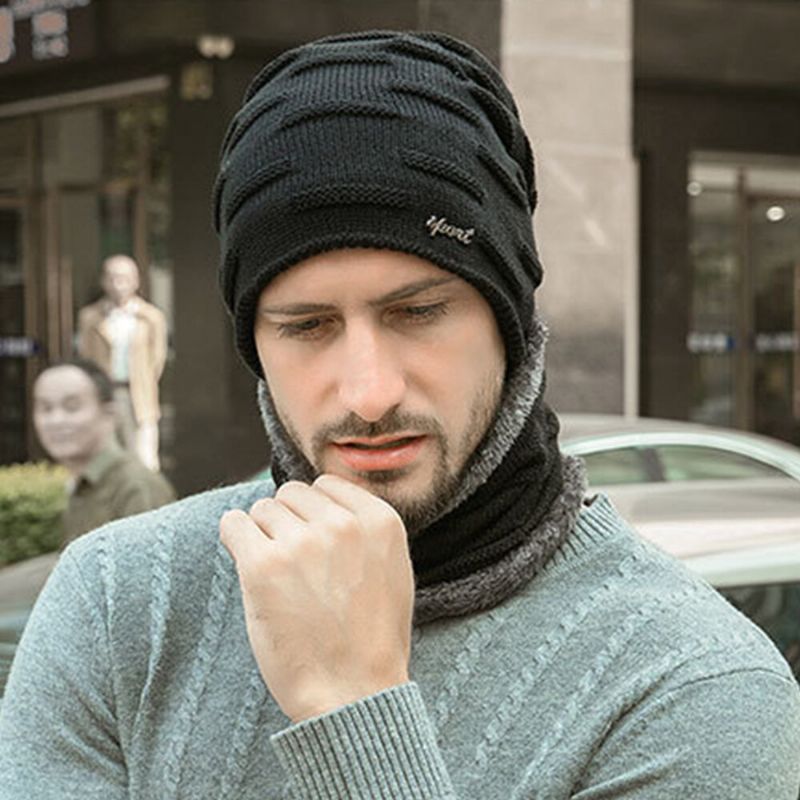 Hombres 2 Uds Más Terciopelo Grueso Invierno Al Aire Libre Mantener Caliente Protección Para El Cuello Sombrero Bufanda Sombrero De Lana Gorro