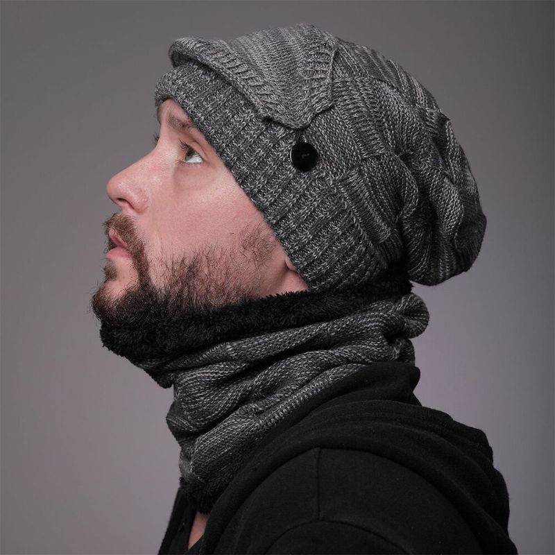 Hombres 2 Uds Más Terciopelo Grueso Invierno Al Aire Libre Mantener Caliente Protección Para El Cuello Sombrero Bufanda De Punto Gorro