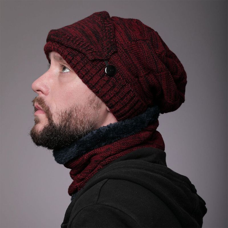 Hombres 2 Uds Más Terciopelo Grueso Invierno Al Aire Libre Mantener Caliente Protección Para El Cuello Sombrero Bufanda De Punto Gorro