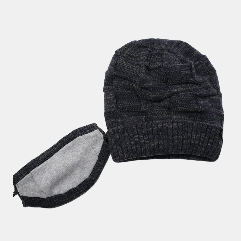 Hombres 2 Uds Más Terciopelo Grueso Invierno Al Aire Libre Mantener Caliente Protección Para El Cuello Sombrero Bufanda De Punto Gorro