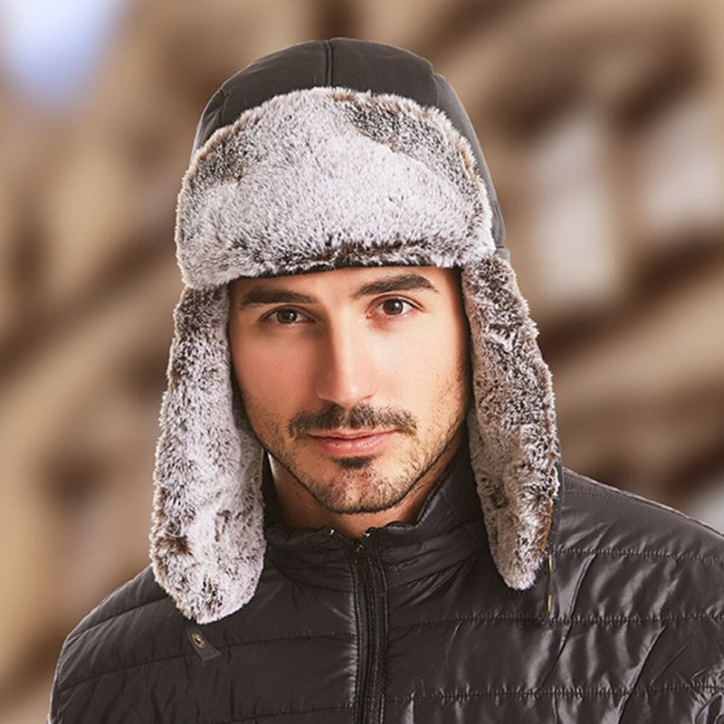 Hombres 2pcs Plush Plus Velvet Keep Warm Ear Protección Facial A Prueba De Viento Ciclismo Deporte Trapper Sombrero Máscara Desmontable