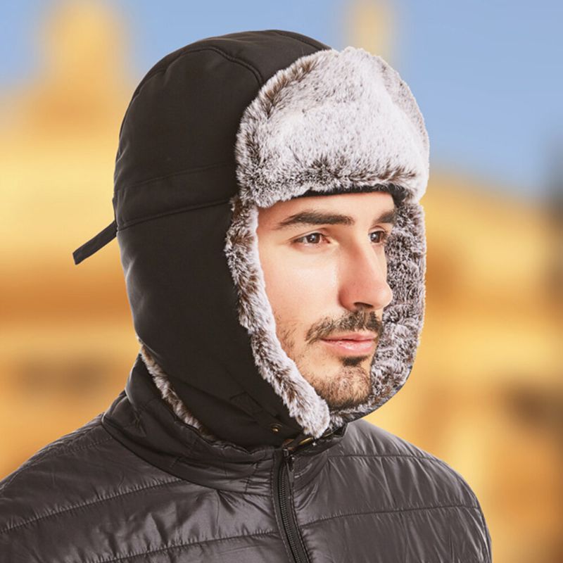 Hombres 2pcs Plush Plus Velvet Keep Warm Ear Protección Facial A Prueba De Viento Ciclismo Deporte Trapper Sombrero Máscara Desmontable