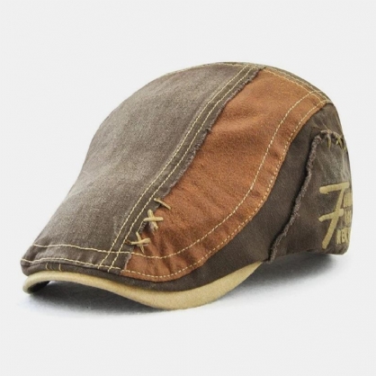 Hombres A Juego Con El Color De Sutura De La Mano Bordado De Letras Gorra De Boina De Sombrilla Informal Ajustable Gorra Plana