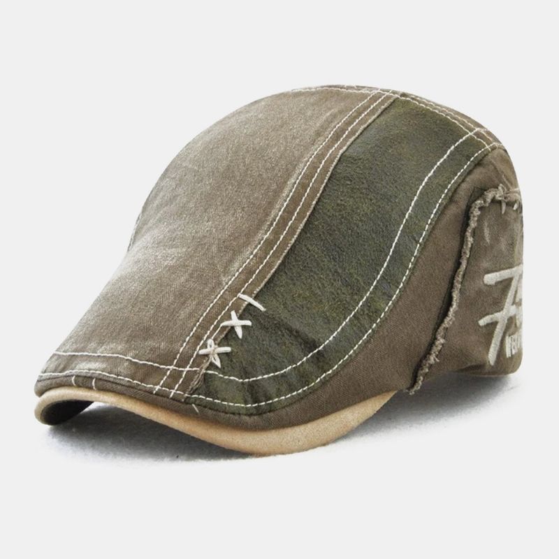 Hombres A Juego Con El Color De Sutura De La Mano Bordado De Letras Gorra De Boina De Sombrilla Informal Ajustable Gorra Plana