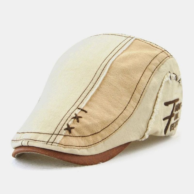 Hombres A Juego Con El Color De Sutura De La Mano Bordado De Letras Gorra De Boina De Sombrilla Informal Ajustable Gorra Plana