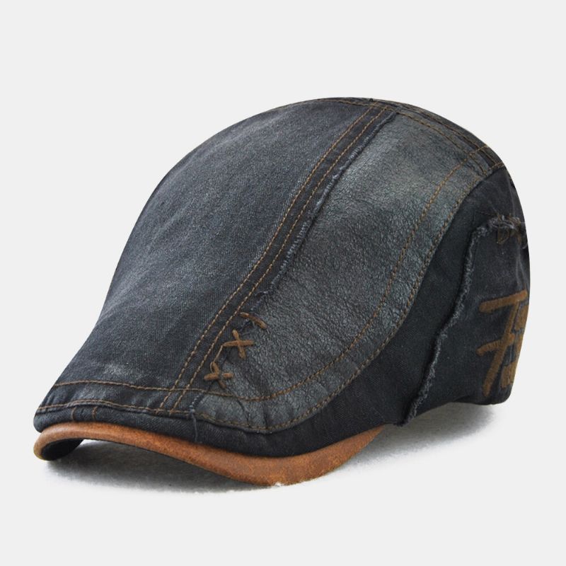 Hombres A Juego Con El Color De Sutura De La Mano Bordado De Letras Gorra De Boina De Sombrilla Informal Ajustable Gorra Plana