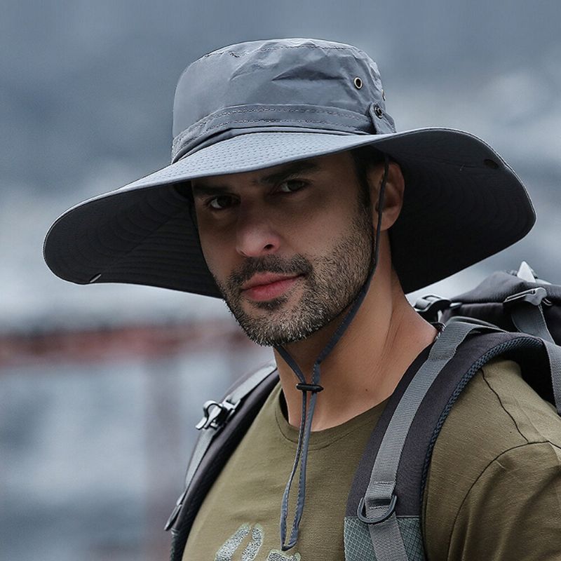 Hombres De Ala Ancha 12cm Pesca Al Aire Libre Escalada Protección Uv Sombrilla Resistente Al Desgaste Sombrero De Cubo Transpirable