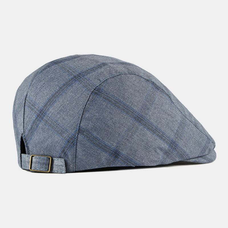 Hombres Algodón A Cuadros Patrón Delgado Transpirable Británico Retro Adelante Sombrero Gorra Plana Boina