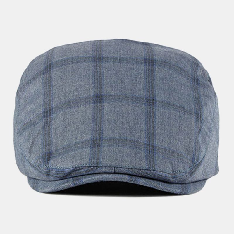 Hombres Algodón A Cuadros Patrón Delgado Transpirable Británico Retro Adelante Sombrero Gorra Plana Boina