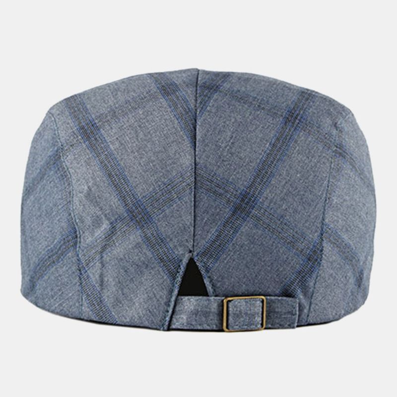 Hombres Algodón A Cuadros Patrón Delgado Transpirable Británico Retro Adelante Sombrero Gorra Plana Boina