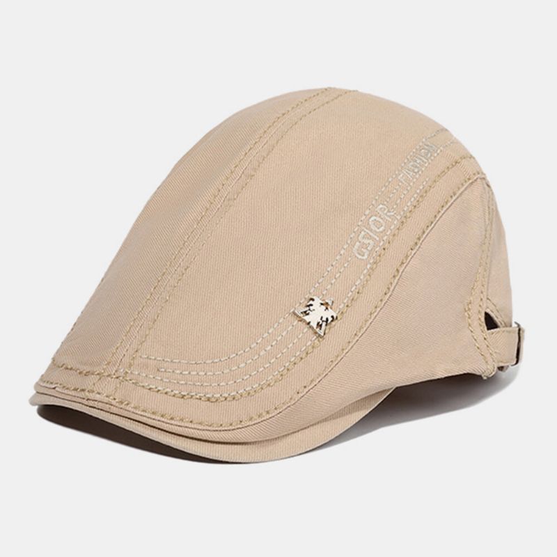 Hombres Algodón Bordado Carta Patrón Casual Ajustable Parasol Adelante Sombrero Boina Gorra Sombrero Plano