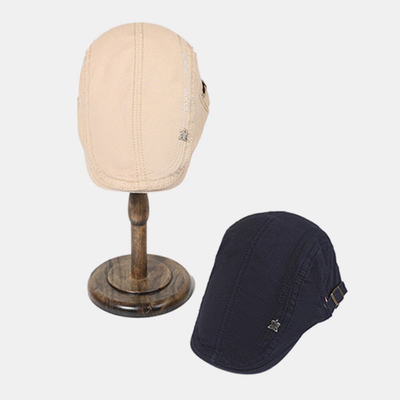 Hombres Algodón Bordado Carta Patrón Casual Ajustable Parasol Adelante Sombrero Boina Gorra Sombrero Plano