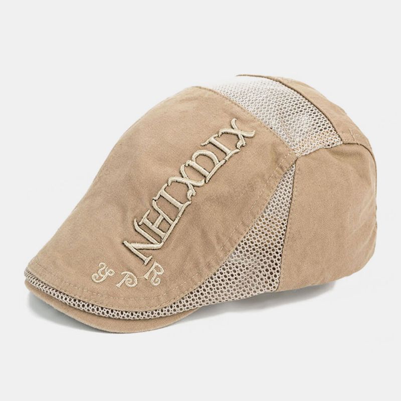 Hombres Algodón Bordado Letra Transpirable Sombrilla Casual Sombrero De Malla Boina Gorra Sombrero Plano