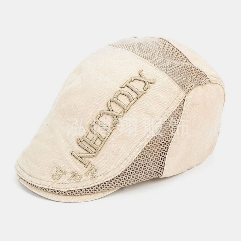 Hombres Algodón Bordado Letra Transpirable Sombrilla Casual Sombrero De Malla Boina Gorra Sombrero Plano