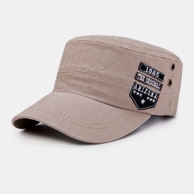 Hombres Algodón Bordado Patrón De Letras Ajustable Casual Al Aire Libre Sombrero Militar Sombrero Plano Gorra Con Visera