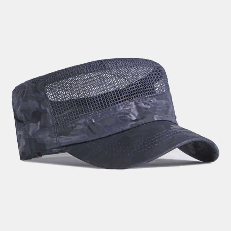 Hombres Algodón Camuflaje Malla Transpirable Protector Solar Parasol Gorra Plana Sombrero Militar