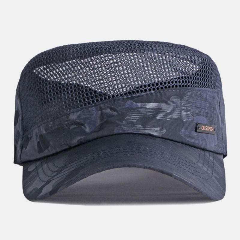 Hombres Algodón Camuflaje Malla Transpirable Protector Solar Parasol Gorra Plana Sombrero Militar