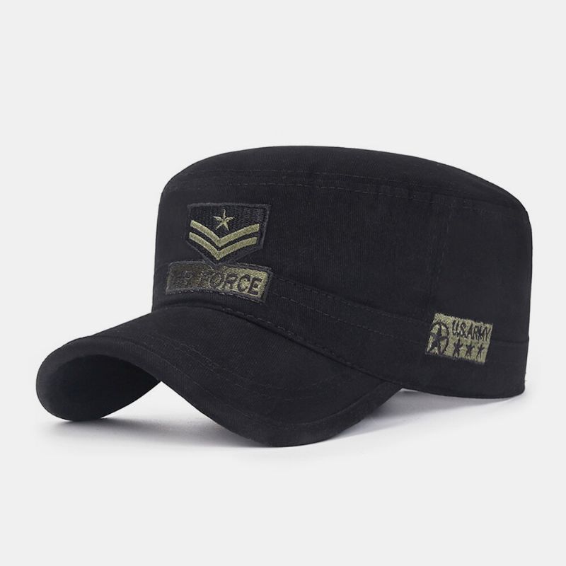 Hombres Algodón Camuflaje Patrón De Bordado Ajustable Deportes Al Aire Libre Protección Solar Sombrero Plano Gorra Con Visera Sombrero Militar