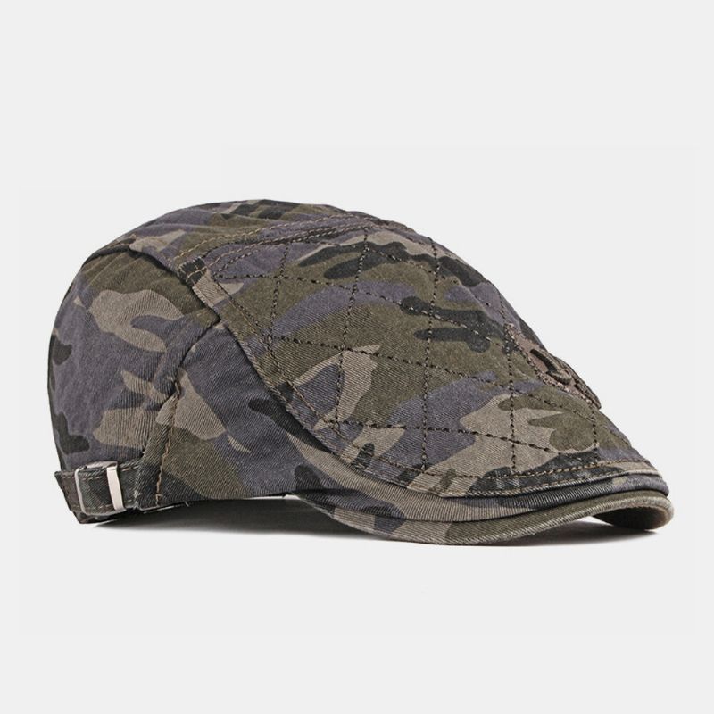 Hombres Algodón Camuflaje Sudor Absorbente Lavable Al Aire Libre Casual Sombrilla Adelante Sombrero Boina Sombrero Sombrero Plano