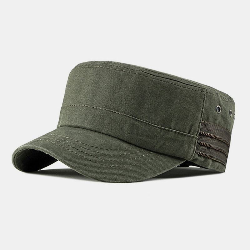 Hombres Algodón Casual Al Aire Libre Transpirable Visera Sombrero Plano Sombrero Militar Gorra Con Visera