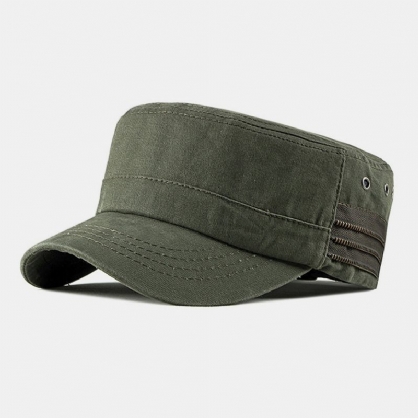 Hombres Algodón Casual Al Aire Libre Transpirable Visera Sombrero Plano Sombrero Militar Gorra Con Visera