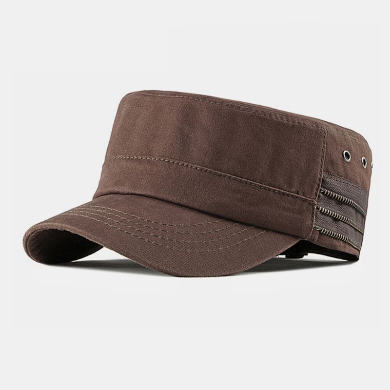 Hombres Algodón Casual Al Aire Libre Transpirable Visera Sombrero Plano Sombrero Militar Gorra Con Visera