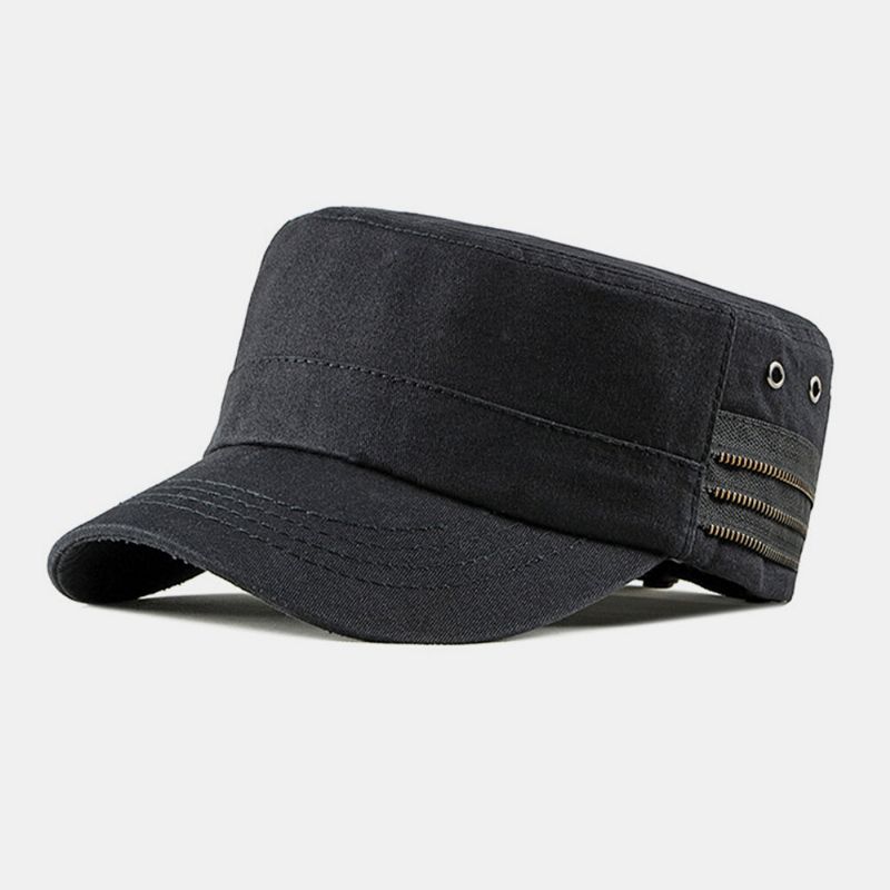 Hombres Algodón Casual Al Aire Libre Transpirable Visera Sombrero Plano Sombrero Militar Gorra Con Visera