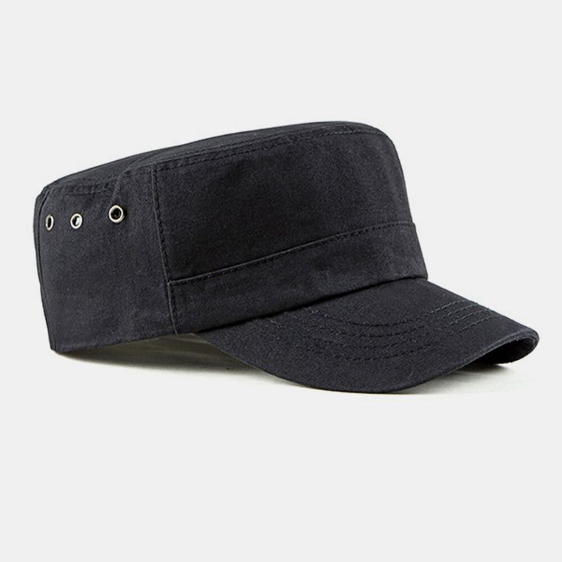 Hombres Algodón Casual Al Aire Libre Transpirable Visera Sombrero Plano Sombrero Militar Gorra Con Visera