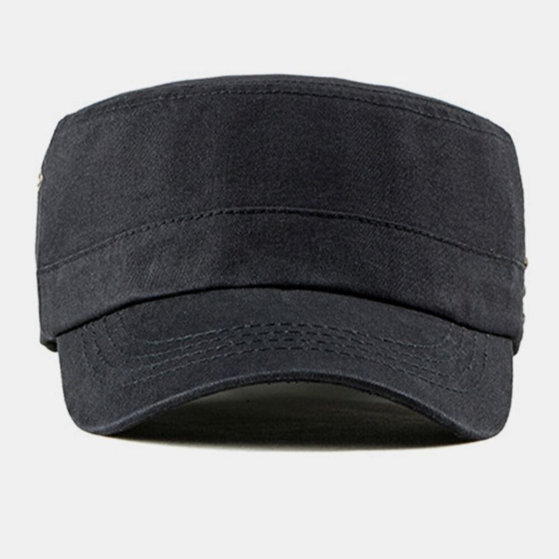 Hombres Algodón Casual Al Aire Libre Transpirable Visera Sombrero Plano Sombrero Militar Gorra Con Visera