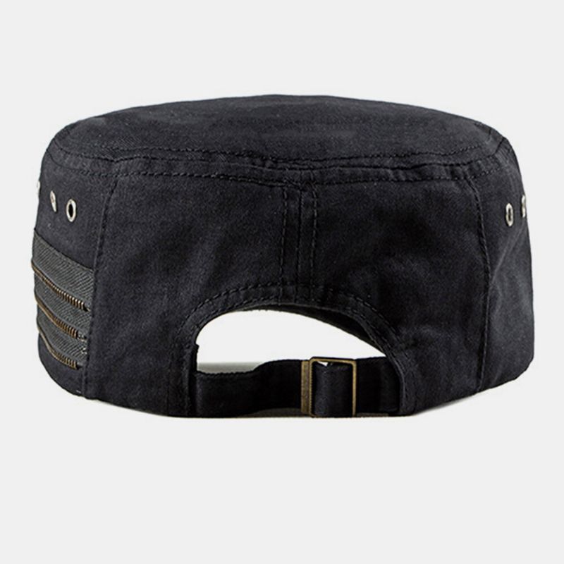 Hombres Algodón Casual Al Aire Libre Transpirable Visera Sombrero Plano Sombrero Militar Gorra Con Visera