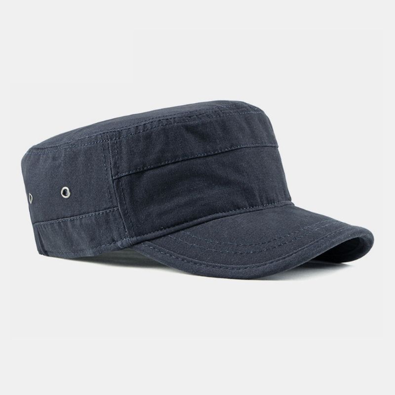 Hombres Algodón Casual Al Aire Libre Transpirable Visera Sombrero Plano Sombrero Militar Gorra Con Visera