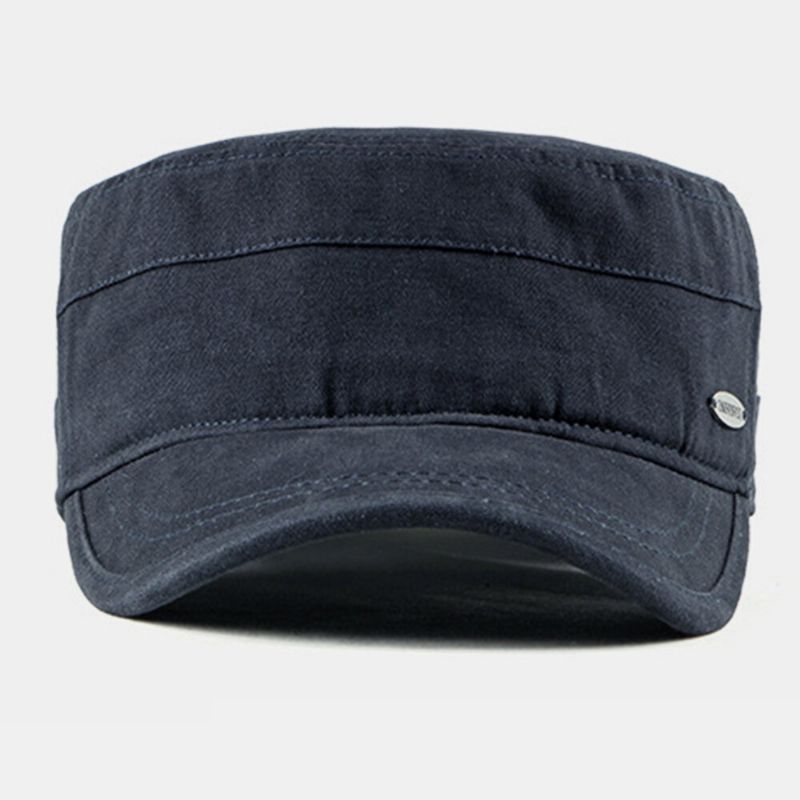 Hombres Algodón Casual Al Aire Libre Transpirable Visera Sombrero Plano Sombrero Militar Gorra Con Visera