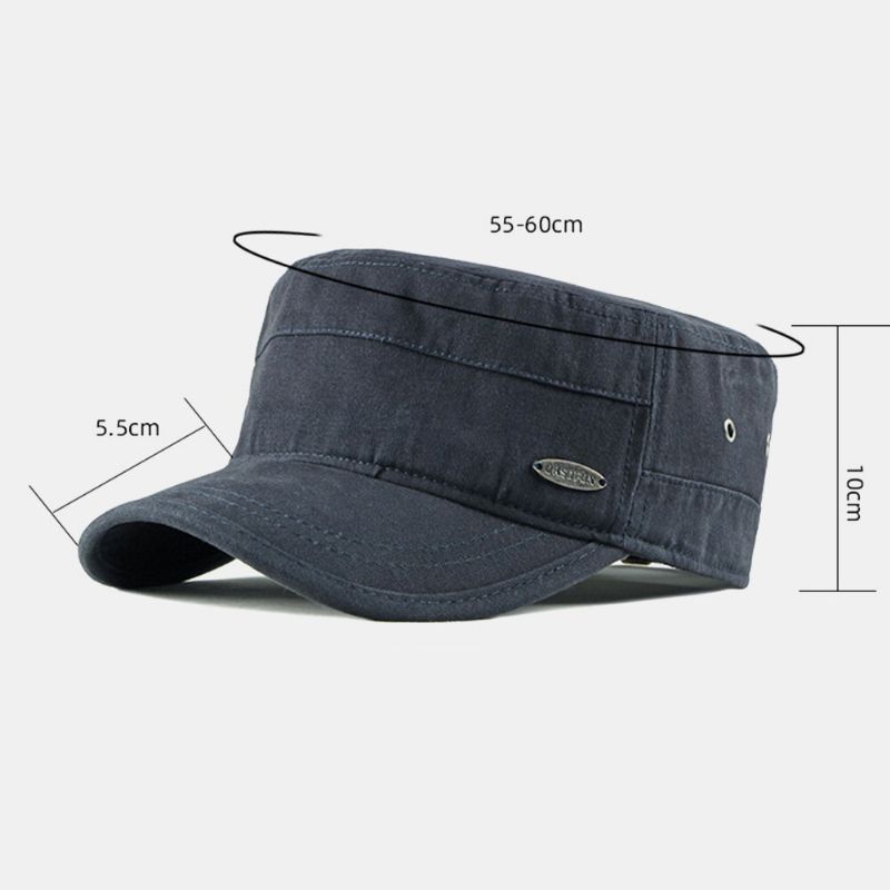 Hombres Algodón Casual Al Aire Libre Transpirable Visera Sombrero Plano Sombrero Militar Gorra Con Visera