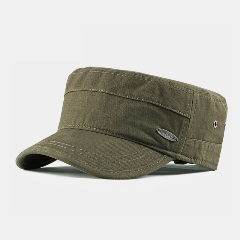 Hombres Algodón Casual Al Aire Libre Transpirable Visera Sombrero Plano Sombrero Militar Gorra Con Visera