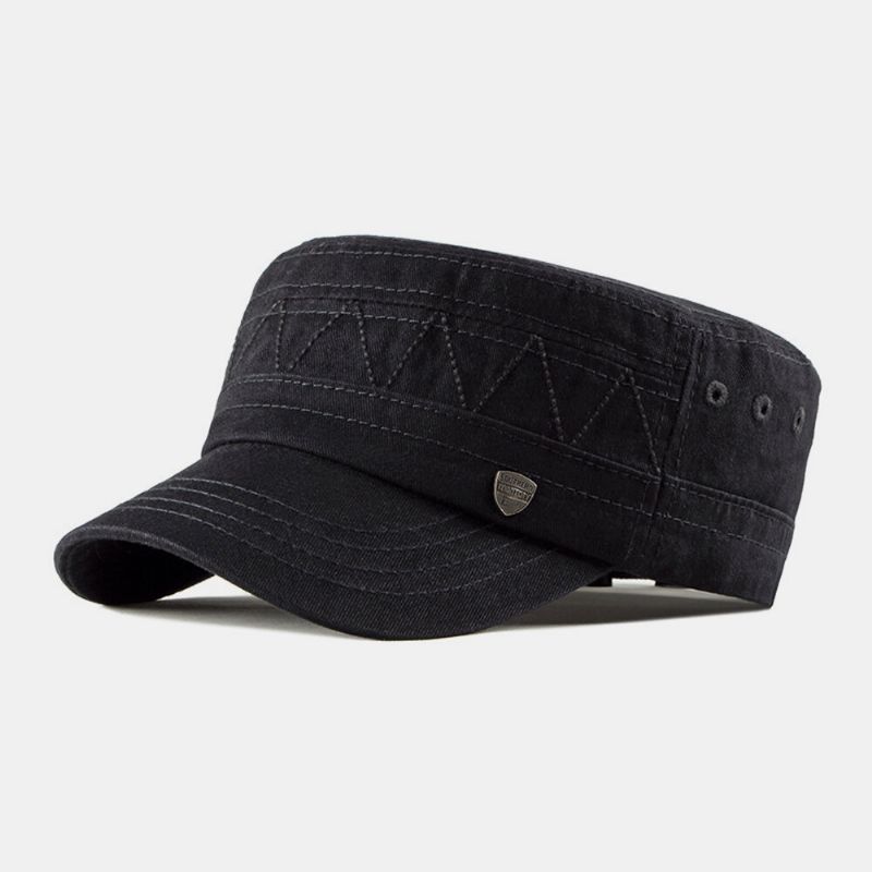 Hombres Algodón Casual Color Sólido Visera Sombrero Militar Sombrero Plano Sombrero Con Pico