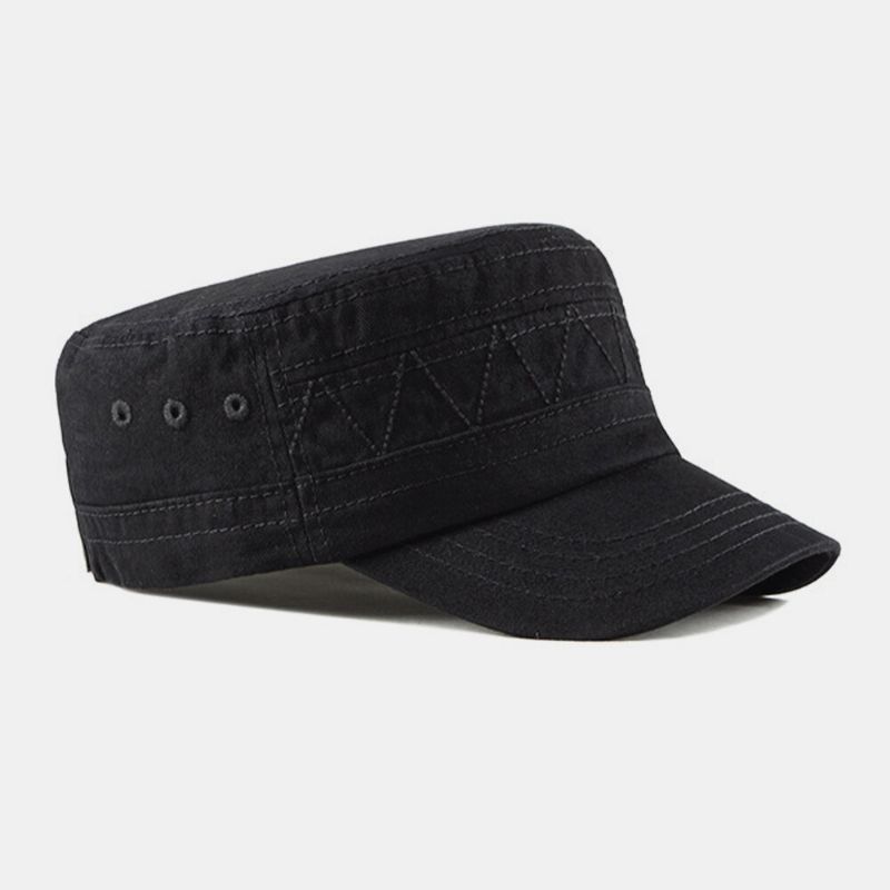 Hombres Algodón Casual Color Sólido Visera Sombrero Militar Sombrero Plano Sombrero Con Pico