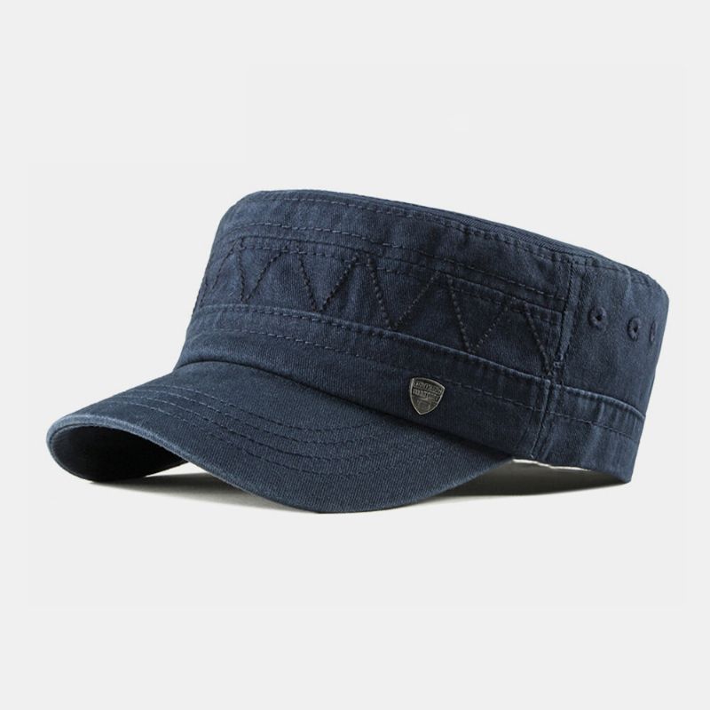 Hombres Algodón Casual Color Sólido Visera Sombrero Militar Sombrero Plano Sombrero Con Pico