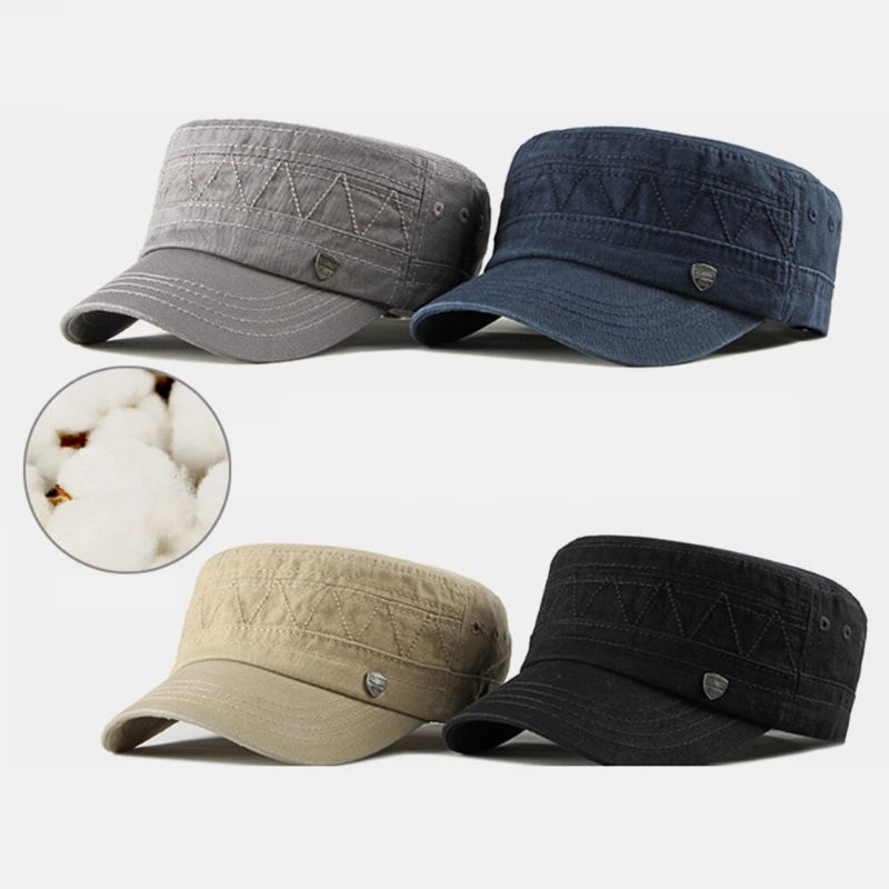 Hombres Algodón Casual Color Sólido Visera Sombrero Militar Sombrero Plano Sombrero Con Pico