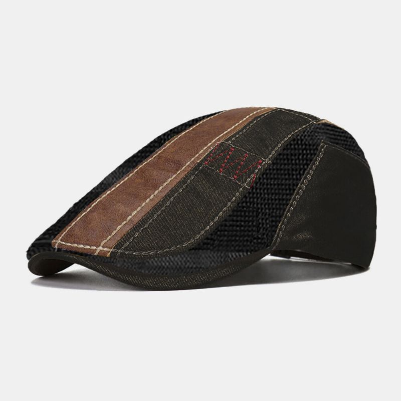 Hombres Algodón Color A Juego Sutura De La Mano Malla Parasol Informal Gorra De Boina Transpirable Sombrero Plano