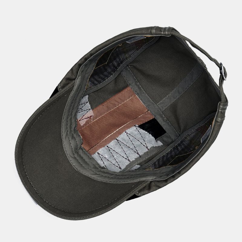 Hombres Algodón Color A Juego Sutura De La Mano Malla Parasol Informal Gorra De Boina Transpirable Sombrero Plano